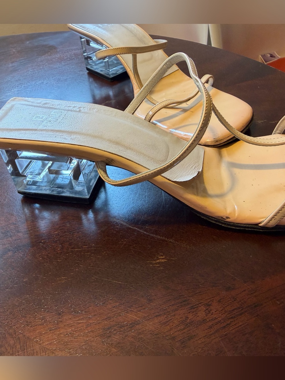 Fendi Nude Patent Leather Strappy Clear Block Heel Sandals Vintage Y2K - Picture 4 of 9